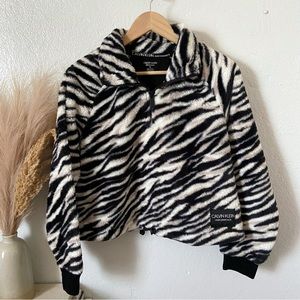 Calvin Klein zebra furry half zip sweater